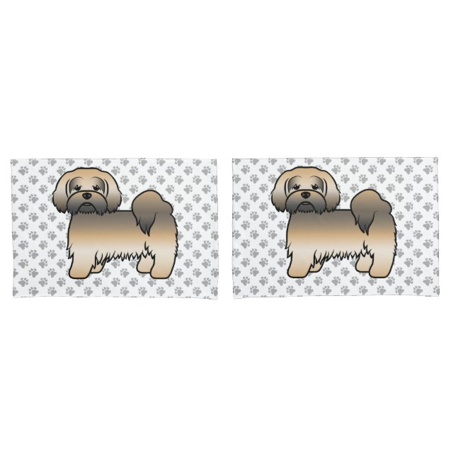 Gold Sable Lhasa Apso Cute Cartoon Dog Pillowcase (Front-Set)
