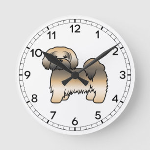 Gold Sable Lhasa Apso Cute Cartoon Dog Round Clock
