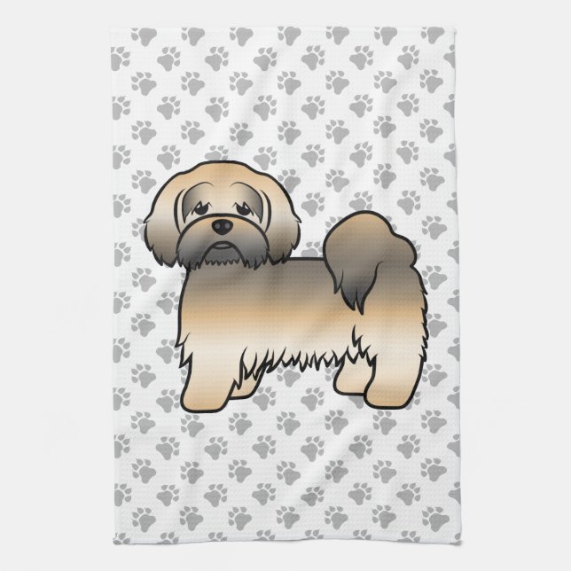 Gold Sable Lhasa Apso Cute Cartoon Dog Tea Towel (Vertical)