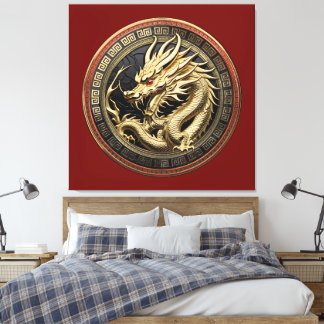 Gold Sacred Eastern Dragon Medallion Canvas Print