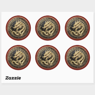 Gold Sacred Eastern Dragon Medallion Classic Round Sticker