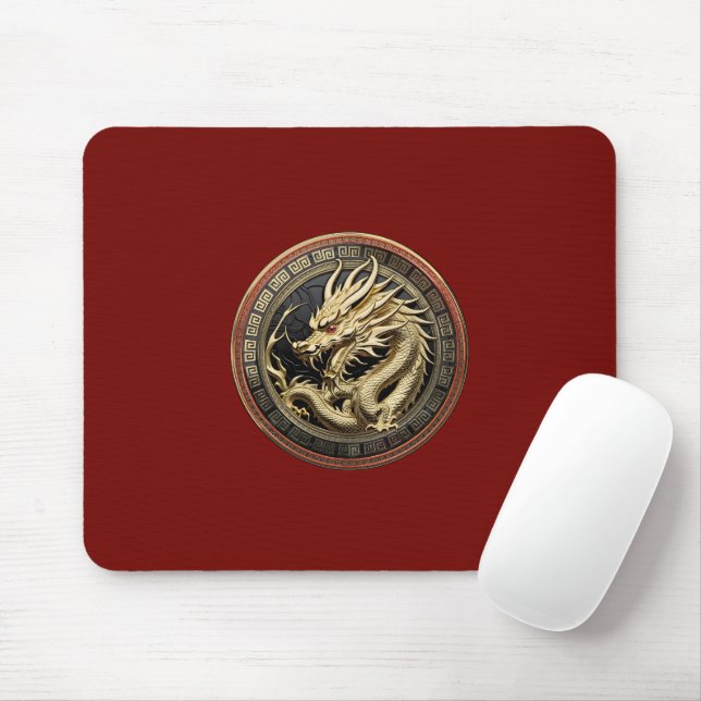 Gold Sacred Eastern Dragon Medallion Mouse Pad (With Mouse)