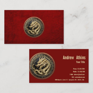 Gold Sacred Eastern Dragon Medallion on Red Velvet Business Card