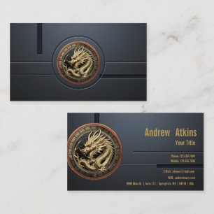Gold Sacred Eastern Dragon Medallion on Red Velvet Business Card