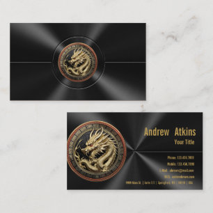 Gold Sacred Eastern Dragon Medallion on Red Velvet Business Card