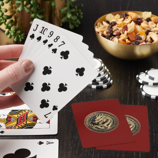 Gold Sacred Eastern Dragon Medallion Playing Cards (In Situ)