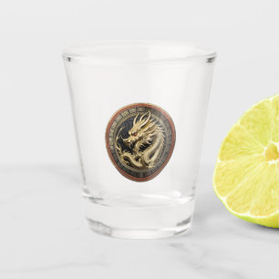 Gold Sacred Eastern Dragon Medallion Shot Glass