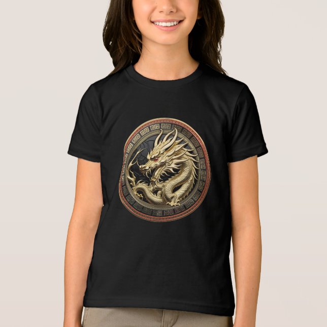 Gold Sacred Eastern Dragon Medallion Tri-Blend Shirt (Front)