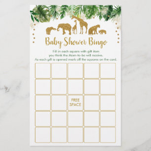 Gold Safari Animal Baby Shower Bingo Game