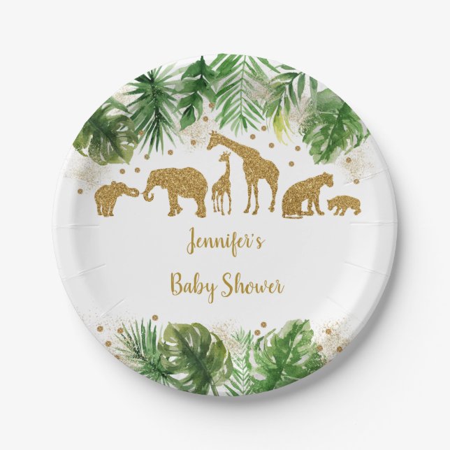 Gold Safari Animal Baby Shower Paper Plate (Front)