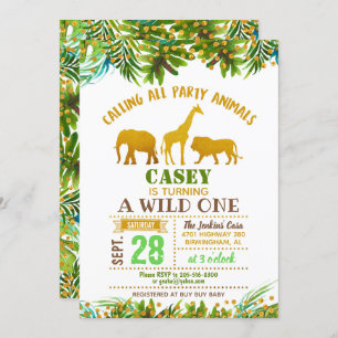 Gold Safari Animal Birthday Invitation
