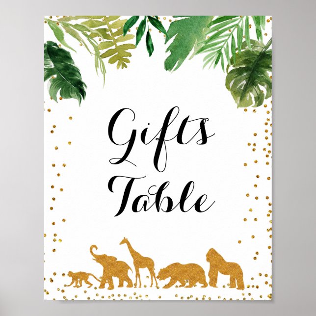 Gold safari animal Gifts Table Sign (Front)