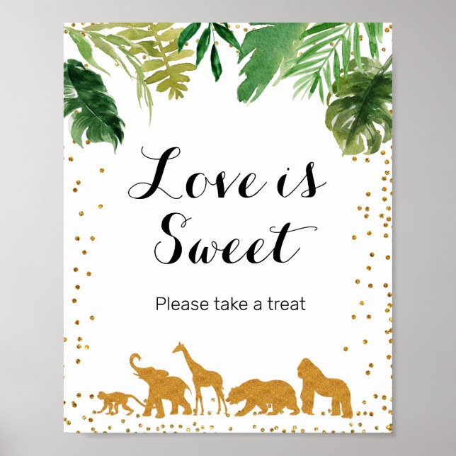 Gold safari animal Watercolor Love is Sweet Sign (Front)