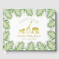 Gold Safari Animals Baby Shower Guest Book