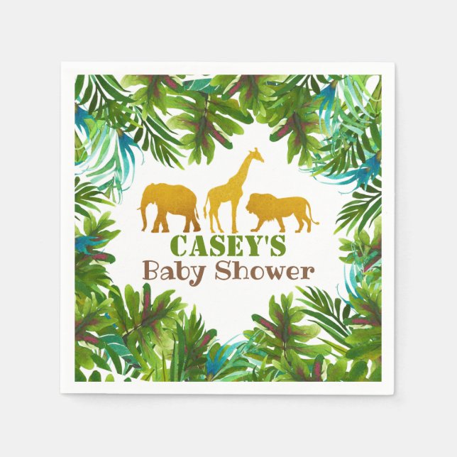Gold Safari Animals Baby Shower Napkin - Custom (Front)