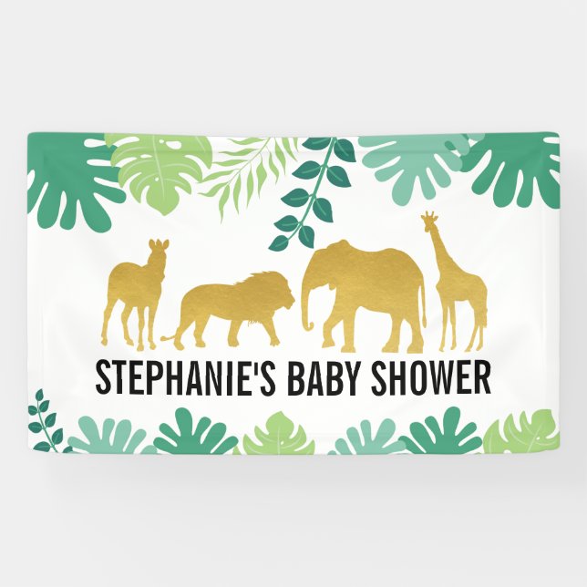 Gold Safari Animals Jungle Baby Shower Banner (Horizontal)