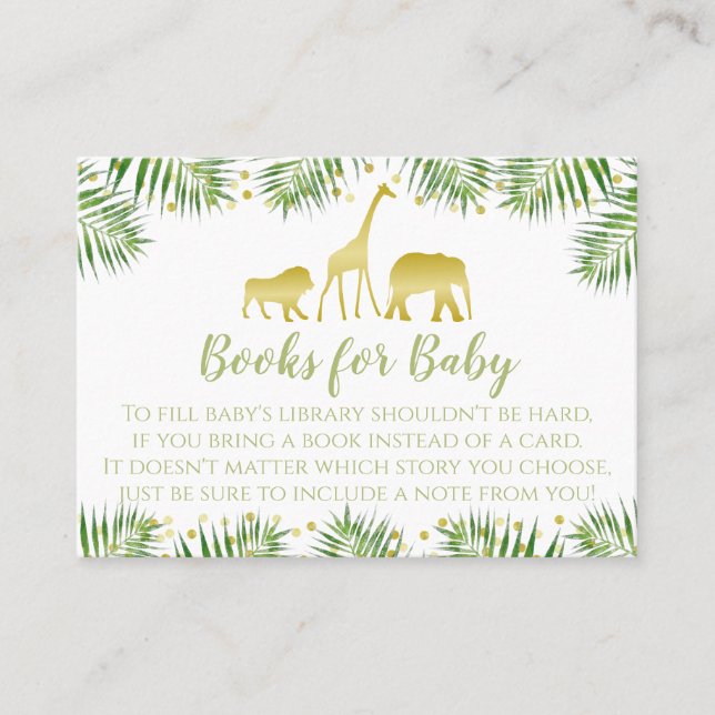Gold Safari Baby Shower Bring a Book for Baby Card (Front)