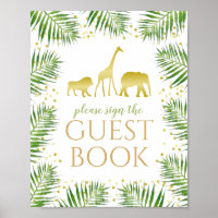 Gold Safari Baby Shower Guest Book Sign Decor