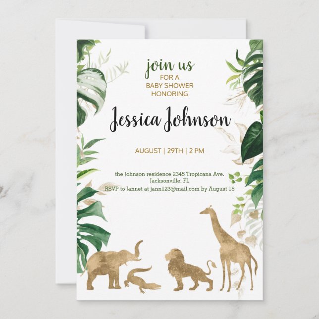 Gold Safari Baby Shower Invitation (Front)