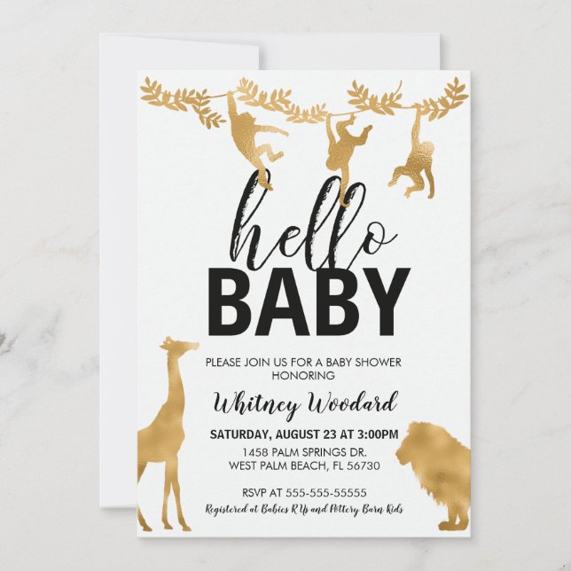 Gold Safari Baby Shower Invitation (Front)