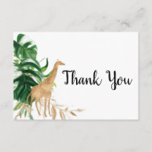 Gold Safari Baby Shower Thank You Card