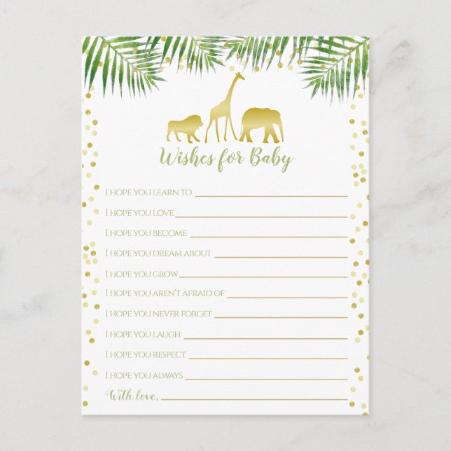 Gold Safari Baby Shower Wishes for Baby Postcard (Front)