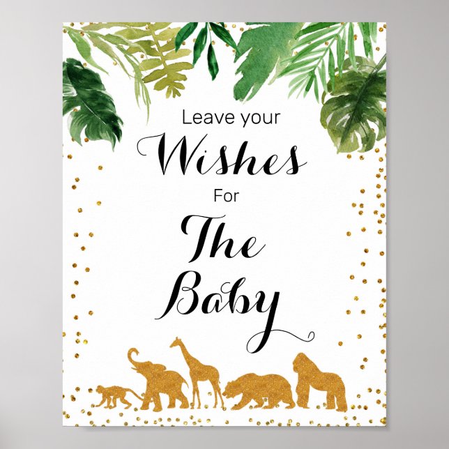 Gold safari Baby Shower Wishes for Baby Sign (Front)