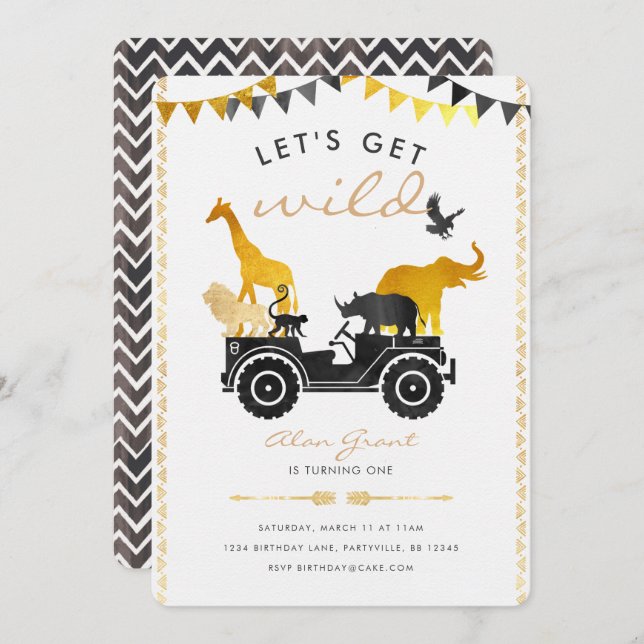 Gold Safari Birthday Invitation (Front/Back)