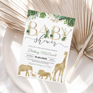 Gold Safari Elephant Giraffe Baby Shower Invite