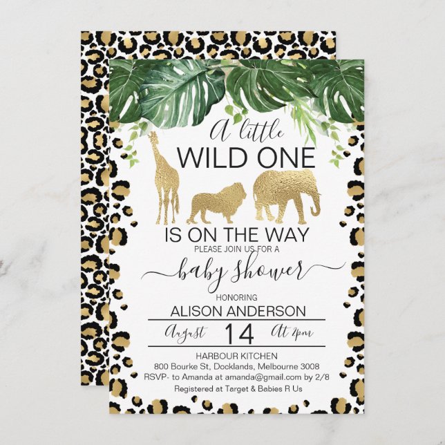 Gold Safari Leopard Skin  Baby Shower Invitation (Front/Back)