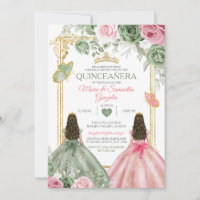 Gold Sage Green And Pink Twin Quinceañera 
