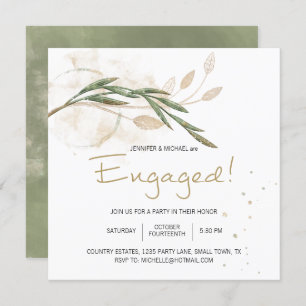 Gold Sage Green Floral Elegant Engagement