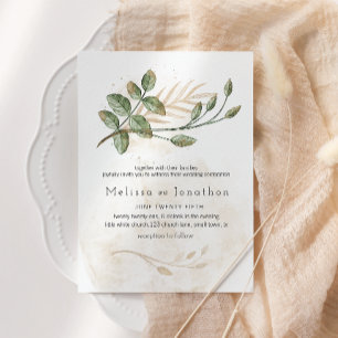 Gold Sage Green Floral Elegant Wedding Invitation