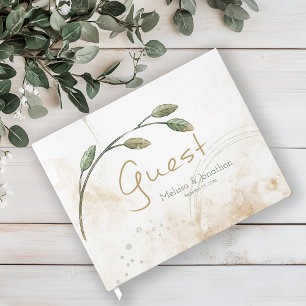 Gold Sage Green Floral Wedding Guest Book