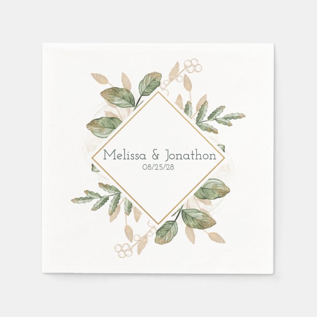 Gold Sage Green Floral Wedding Napkins (Front)