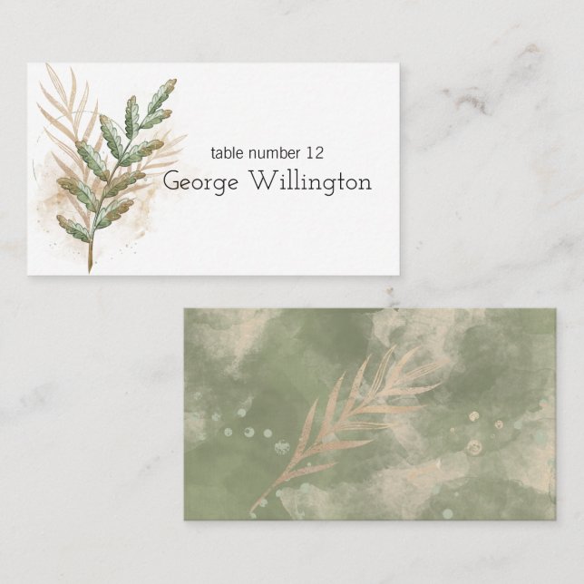 Gold Sage Green Floral Wedding Place Card (Front/Back)