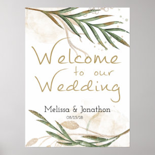 Gold Sage Green Floral Wedding Poster
