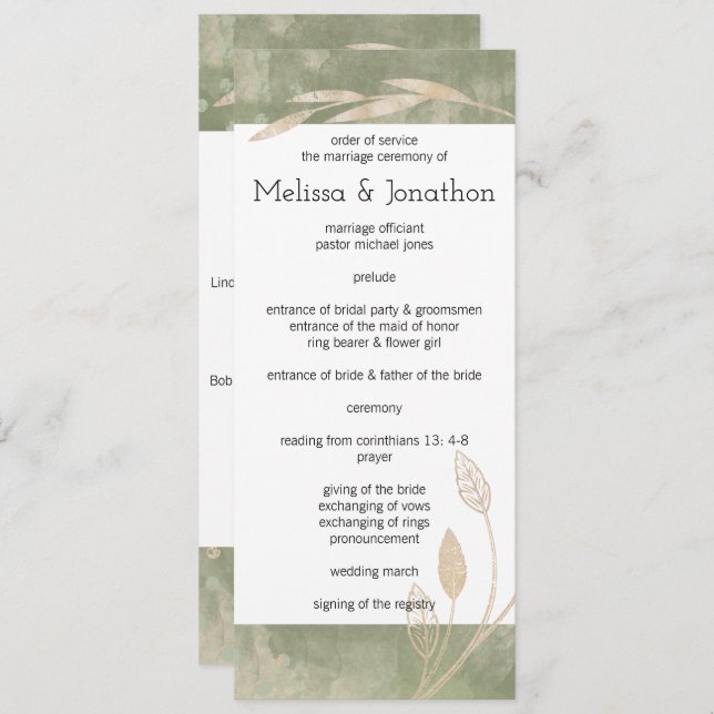 Gold Sage Green Floral Wedding Program Programme (Front/Back)