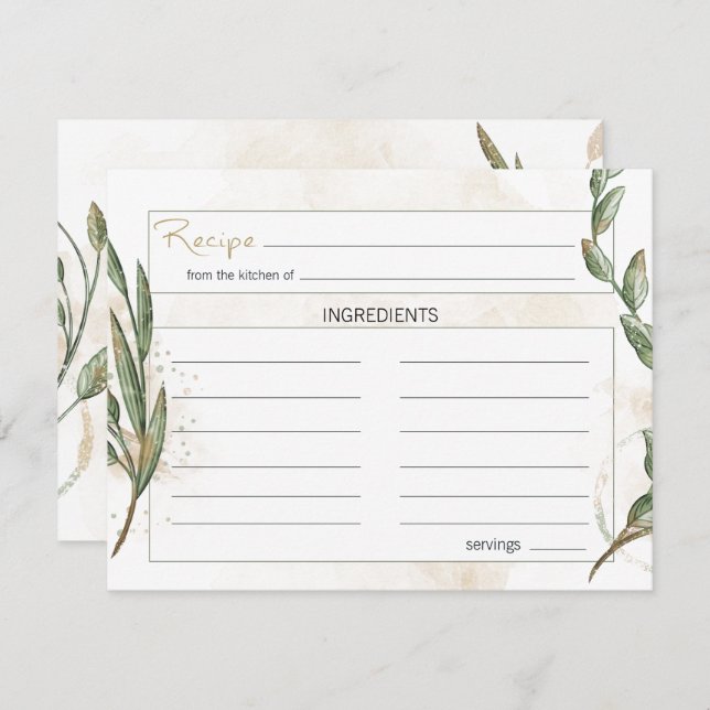 Gold Sage Green Floral Wedding Recipe Card (Front/Back)