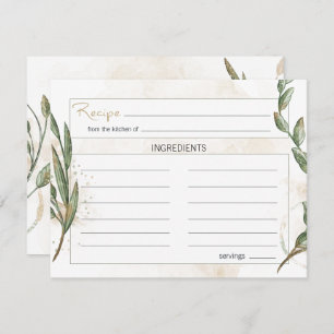 Gold Sage Green Floral Wedding Recipe Card