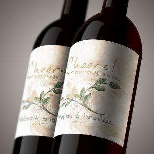 Gold Sage Green Floral Wedding Wine Label