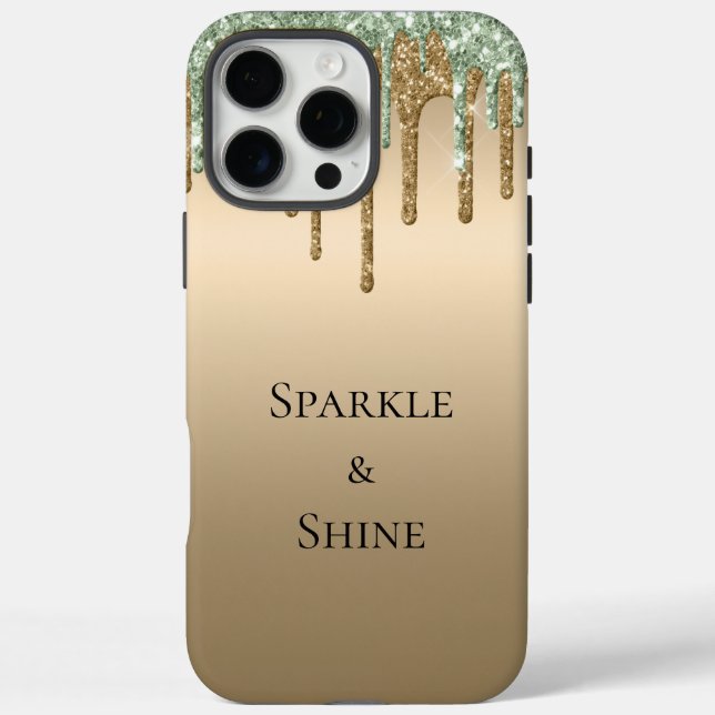 Gold Sage Green Sparkle Glitter Drips Case-Mate iPhone Case (Back)