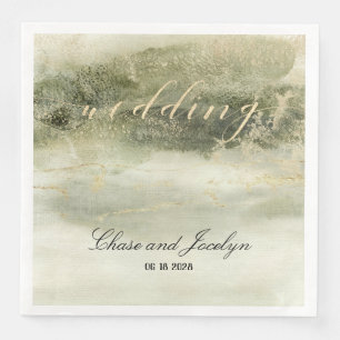Gold & Sage Watercolor Wave Calligraphy Wedding Pa Napkin