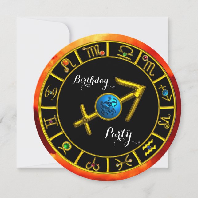 GOLD SAGITTARIUS JEWEL,ZODIAC BIRTHDAY SIGNS,Black Announcement (Front)