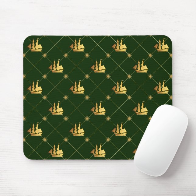 Gold Sail Ship Mouse Pad (With Mouse)