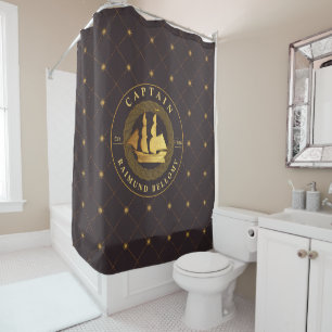 Gold Sail Ship Shower Curtain