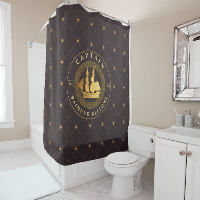 Gold Sail Ship Shower Curtain (In Situ)