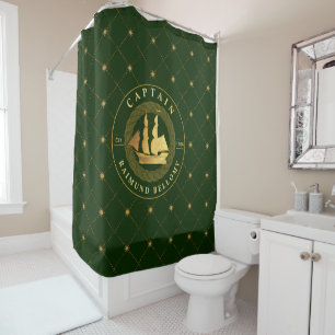 Gold Sail Ship Shower Curtain