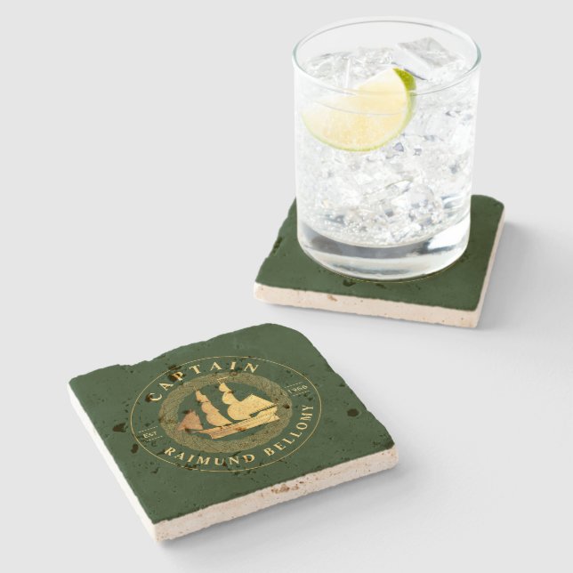 Gold Sail Ship Stone Coaster (Side)
