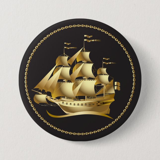 Gold Sailboat Nautical 7.5 Cm Round Badge (Front)